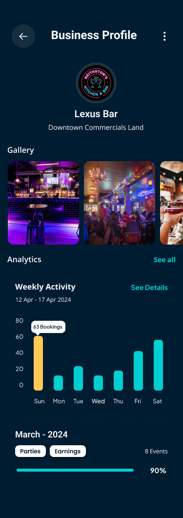 BLISSe business profile prototype screen